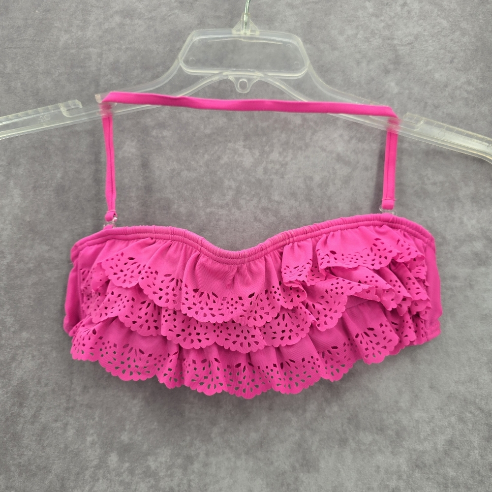 Red Camel Pink Laser Cut Flower Ruffle Padded‎ Bikini Top Swimwear Small